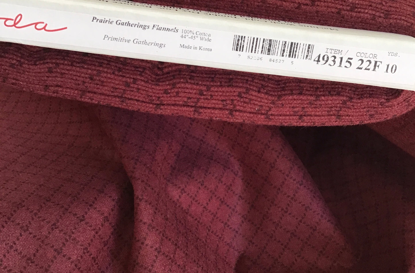Prairie Gatherings Flannel by Primitive Gatherings for Moda, Merlot Stitched Grid sold by the Yard, Cut in One Continuous Piece, 49315 22F