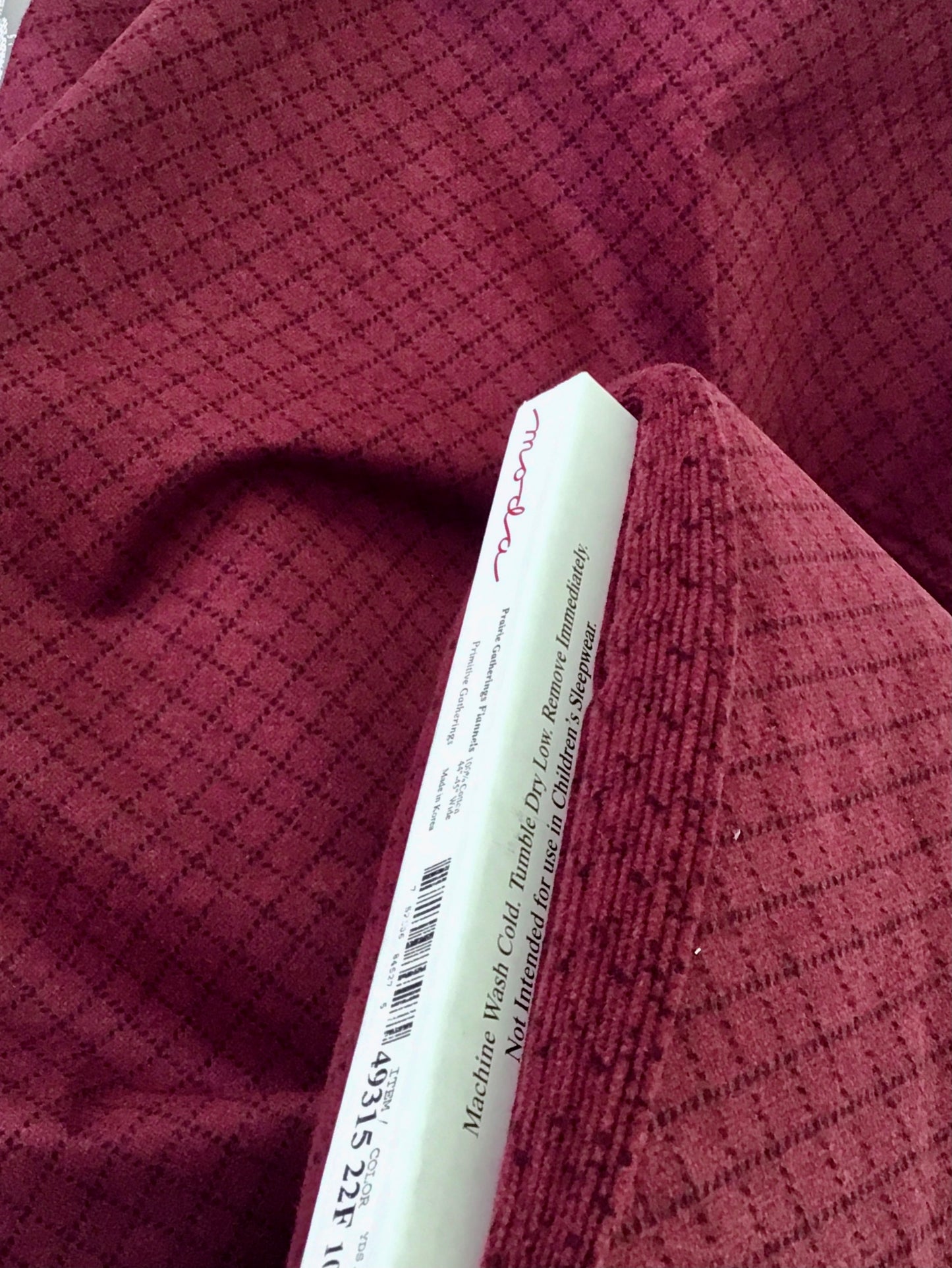 Prairie Gatherings Flannel by Primitive Gatherings for Moda, Merlot Stitched Grid sold by the Yard, Cut in One Continuous Piece, 49315 22F