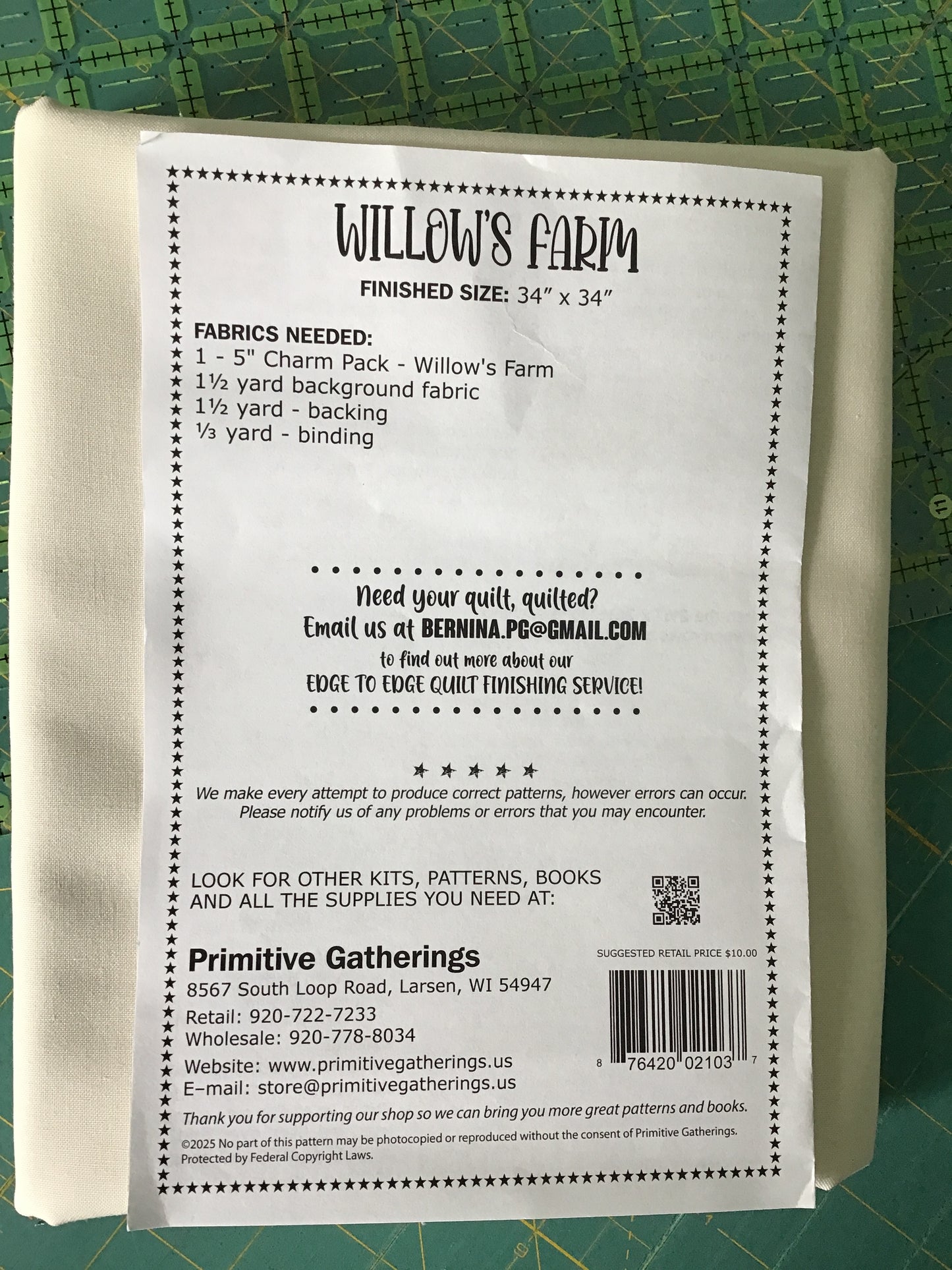 Primitive Gatherings Willow's Farm Quilt Kit - Fabric & Pattern