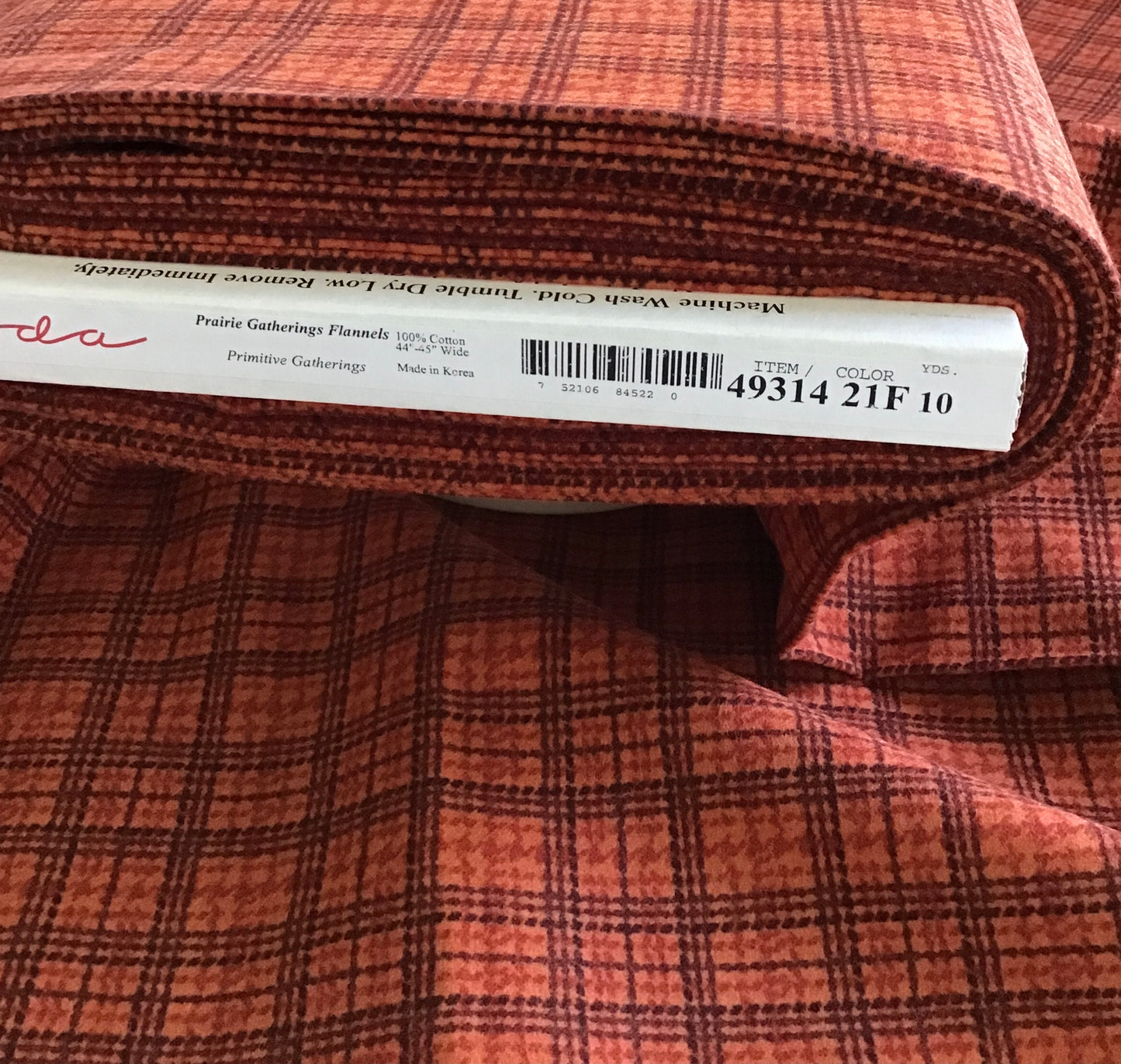 Prairie Gatherings Flannel by Primitive Gatherings for Moda, Rust Mini Plaid sold by the Yard, Cut in One Continuous Piece, 49314 21F