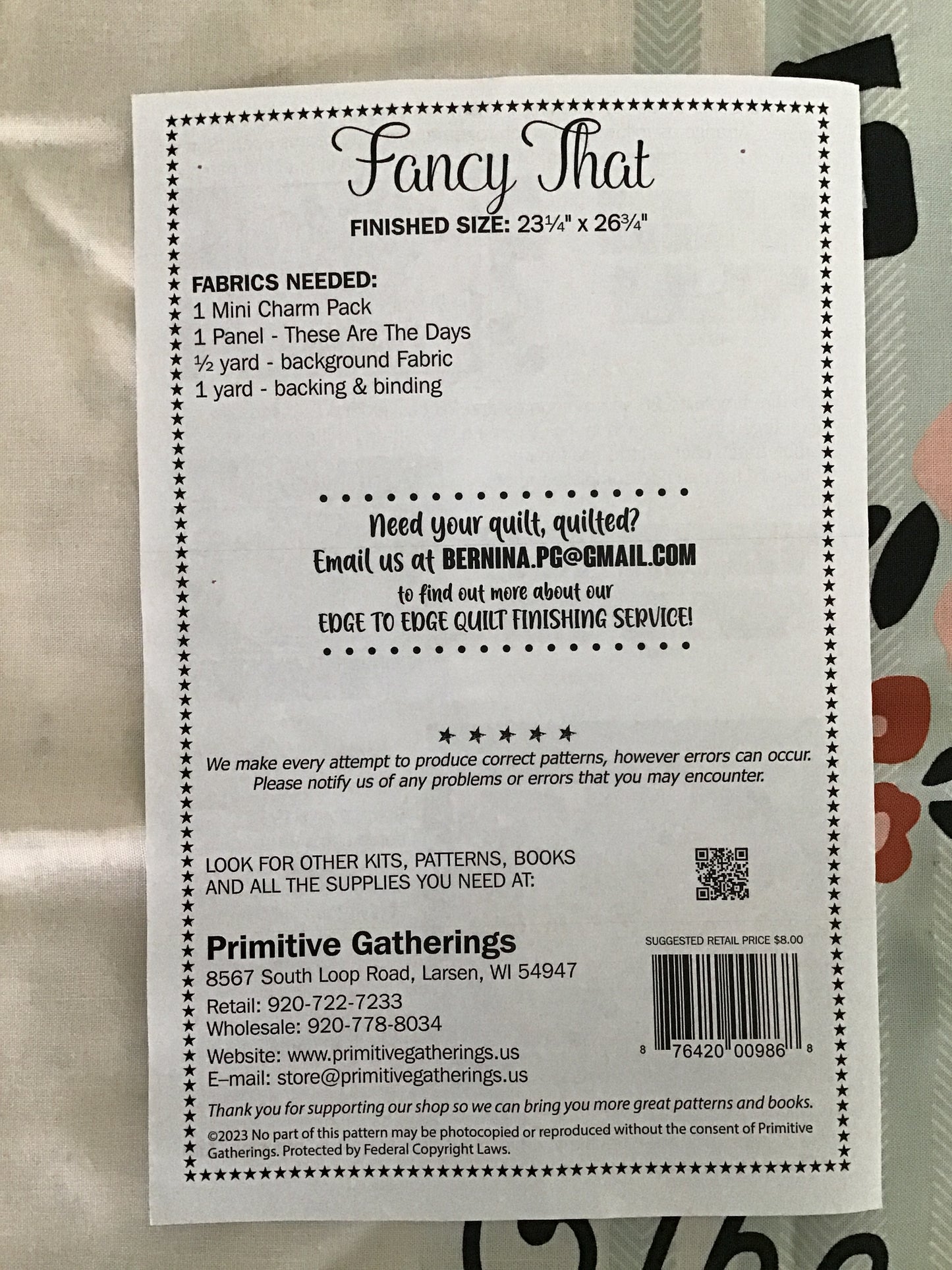 Primitive Gatherings Fancy That Quilt Kit