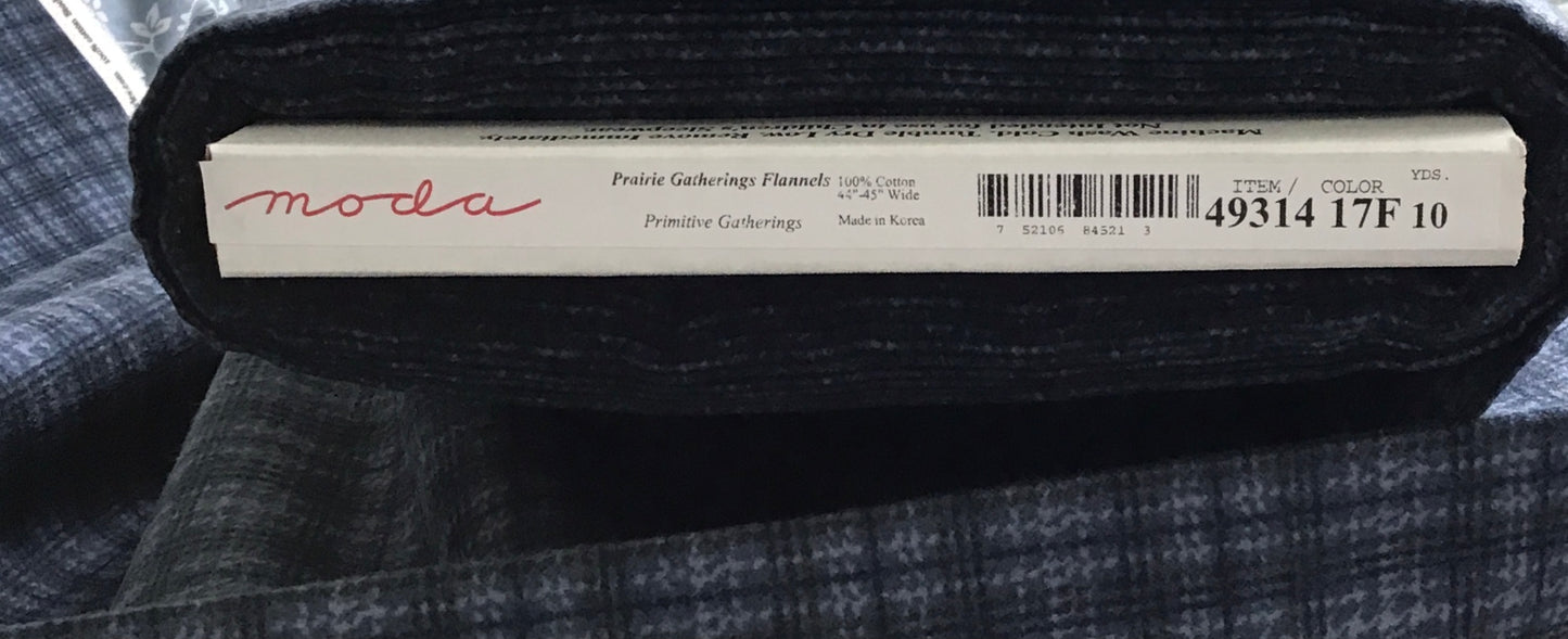 Prairie Gatherings Flannel by Primitive Gatherings for Moda, American Mini Blue Plaid sold by the Yard, Cut in One Continuous Cut, 49314 17F