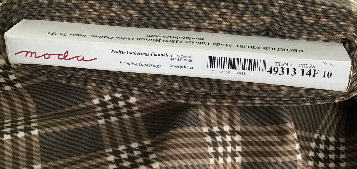 Prairie Gatherings Flannel by Primitive Gatherings for Moda Fabrics, Teak Plaid, Yardage Sold by the Yard