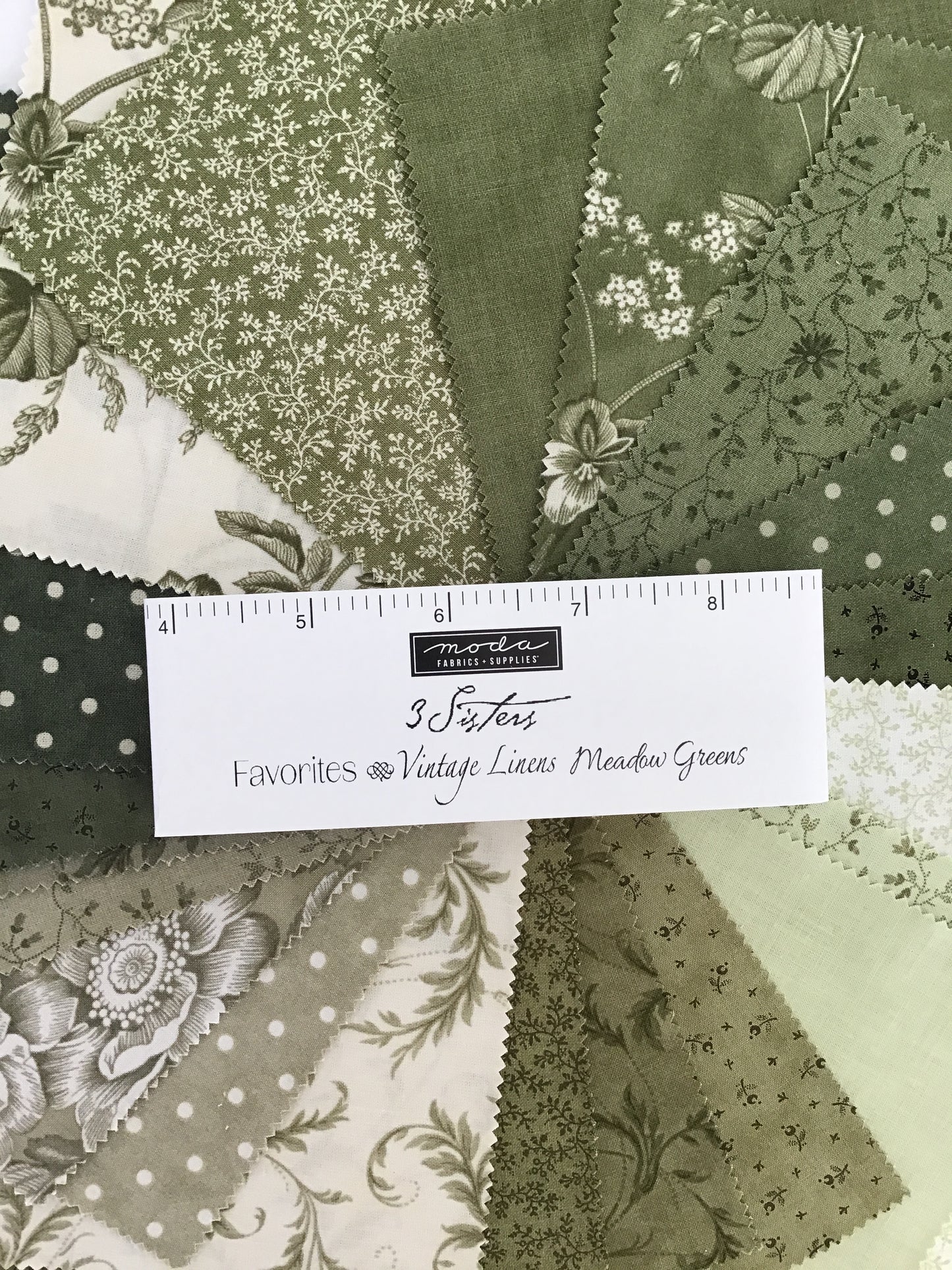 3 Sisters Favorites Vintage Linens Meadow Greens Charm Pack