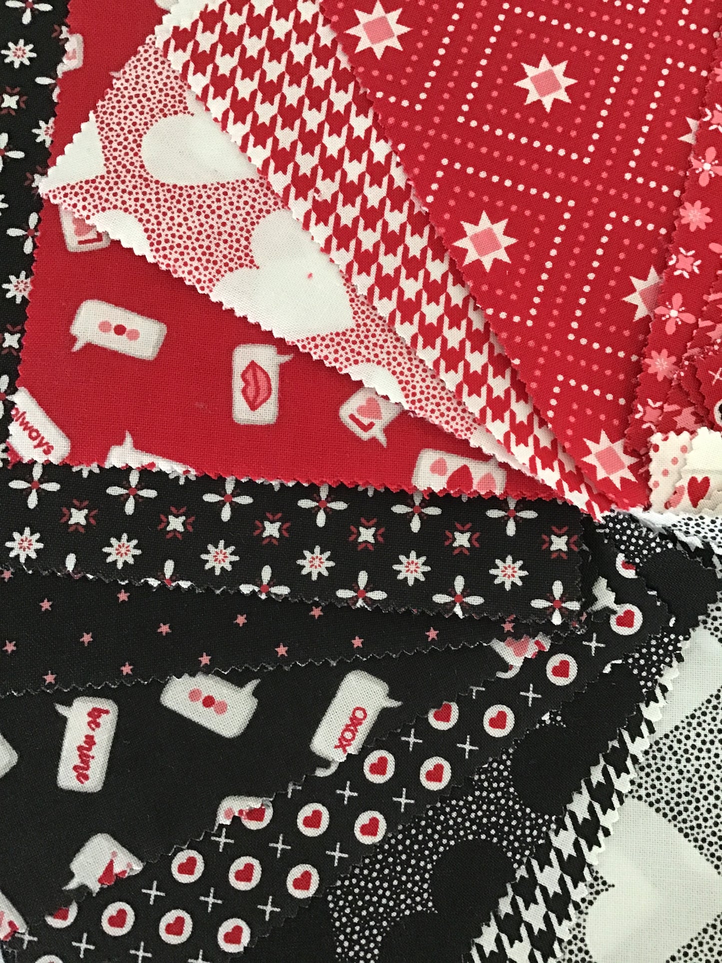 XOXO Charm Pack by April Rosenthal of Prairie Grass Patterns for Moda Fabrics, Valentine-Inspired Charm Pack