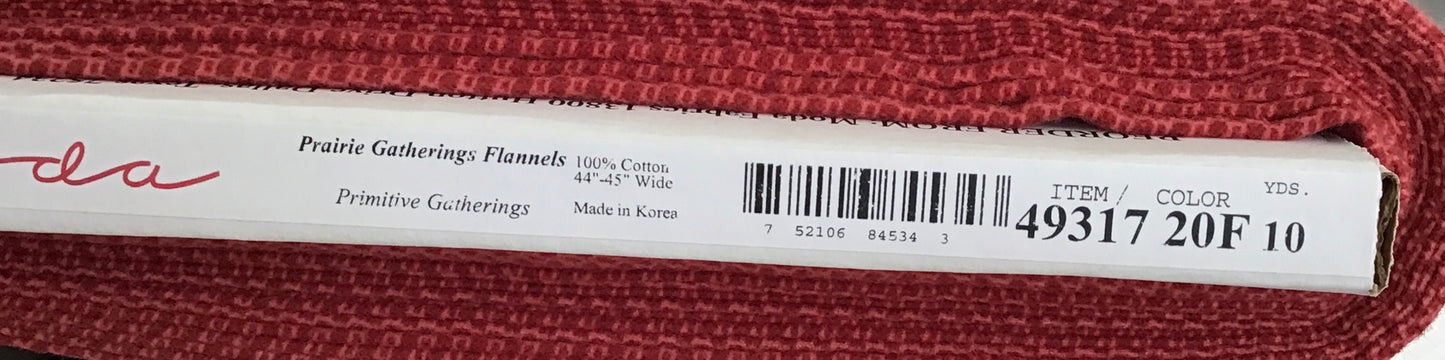 Prairie Gatherings Flannel by Primitive Gatherings for Moda Fabrics, Brick, Yardage Sold by the Yard, 49317 20F