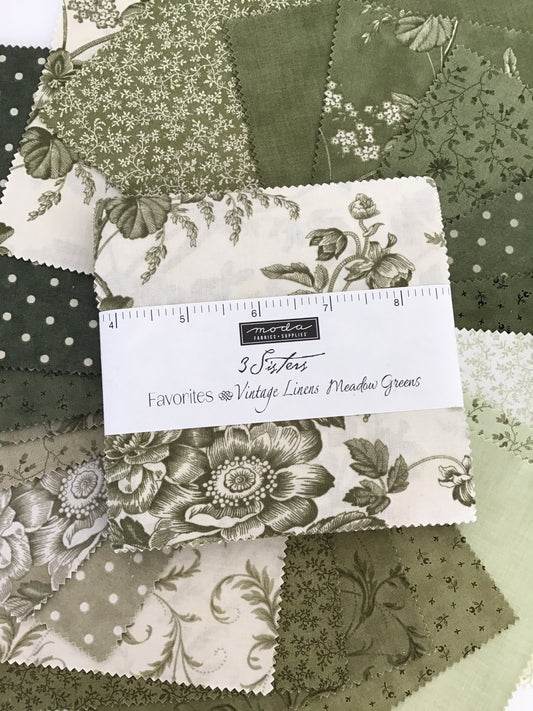 3 Sisters Favorites Vintage Linens Meadow Greens Charm Pack