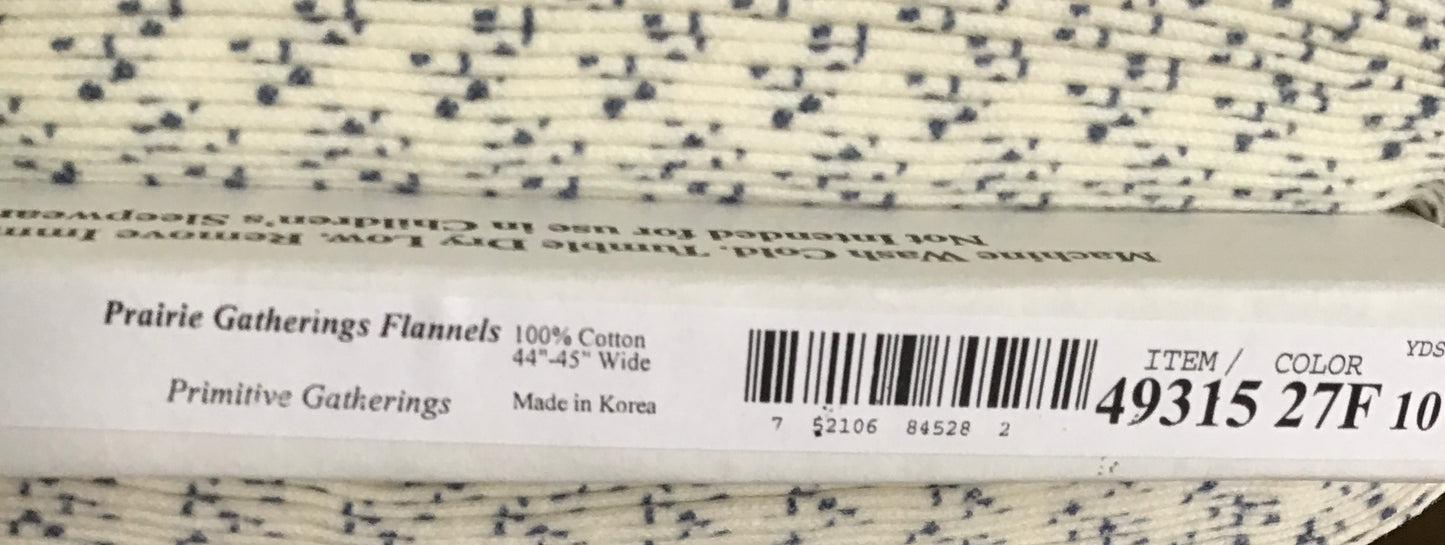 Prairie Gatherings Flannel by Primitive Gatherings for Moda Fabrics, Porcelain Indigo, Yardage Sold by the Yard
