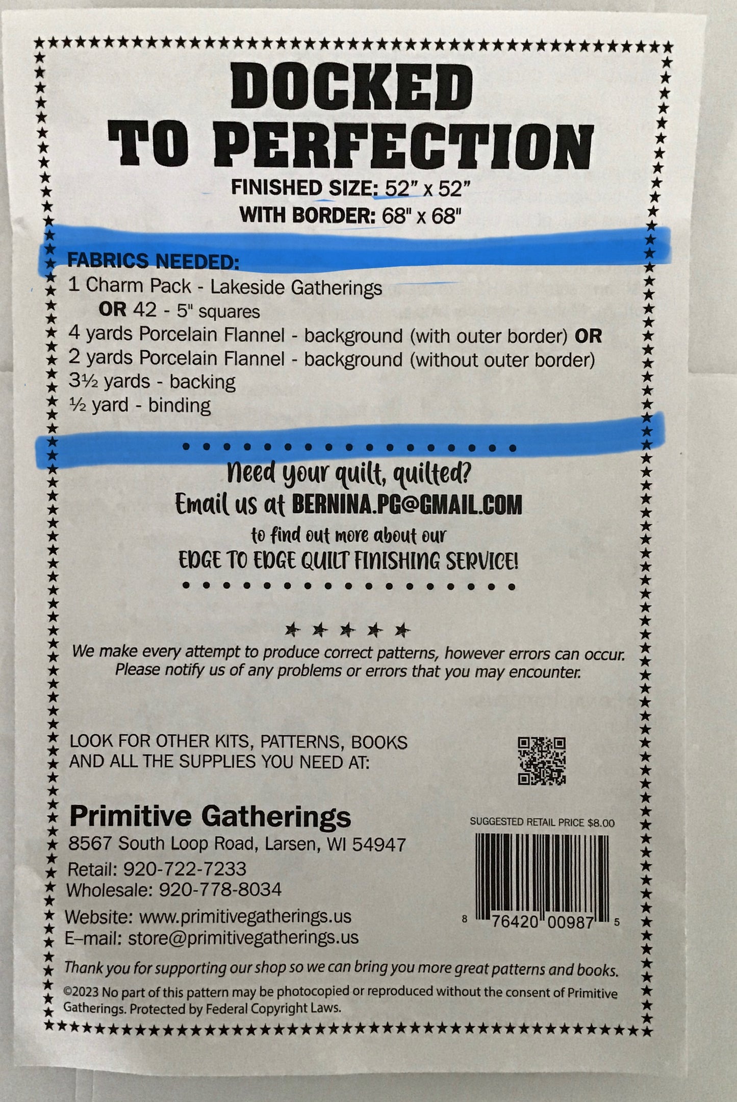 Primitive Gatherings - Dock to Perfection Quilt Kit