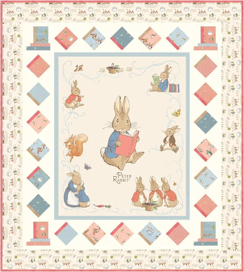 Peter Rabbit Book Adventure Quilt Kit, Includes Book, Pattern & Fabric for Quilt Top and Binding, Cream Colored Keepsake Box