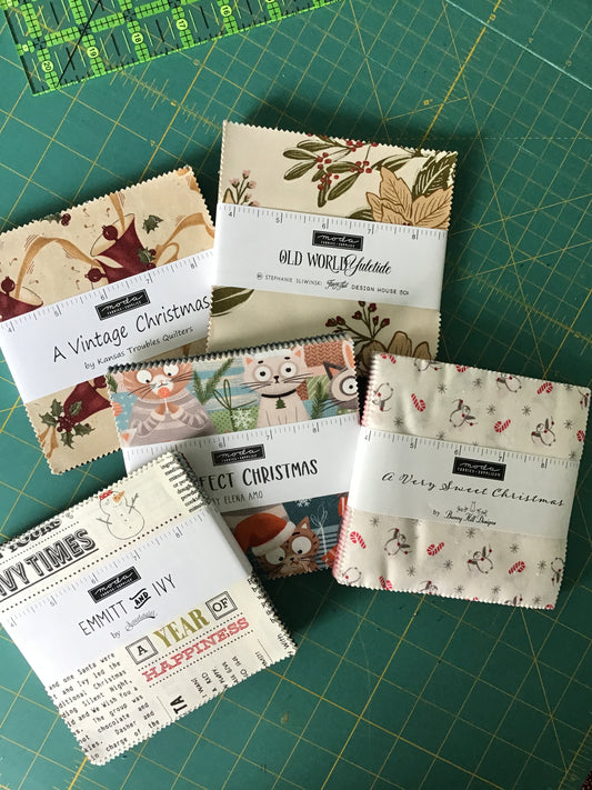 Festive Bundle of (5) Vintage, Whimsical and Cozy Holiday Charm Packs from Moda