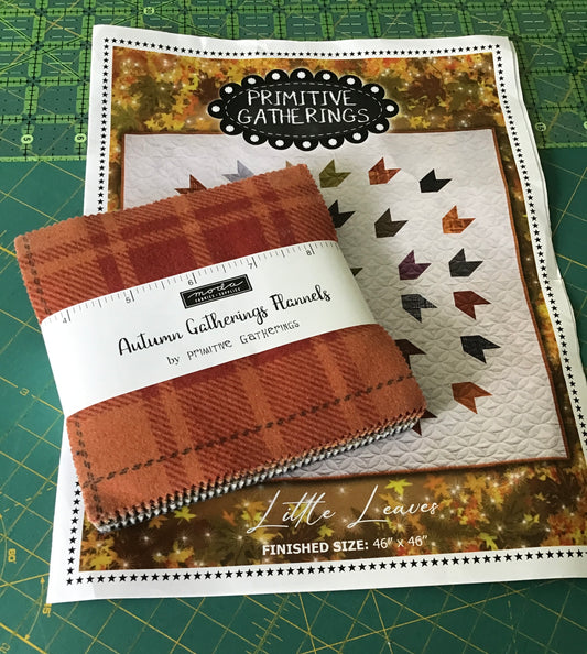 Little Leaves Quilt Pattern with Cotton Flannel Autumn Gatherings Charm Pack by Primitive Gatherings