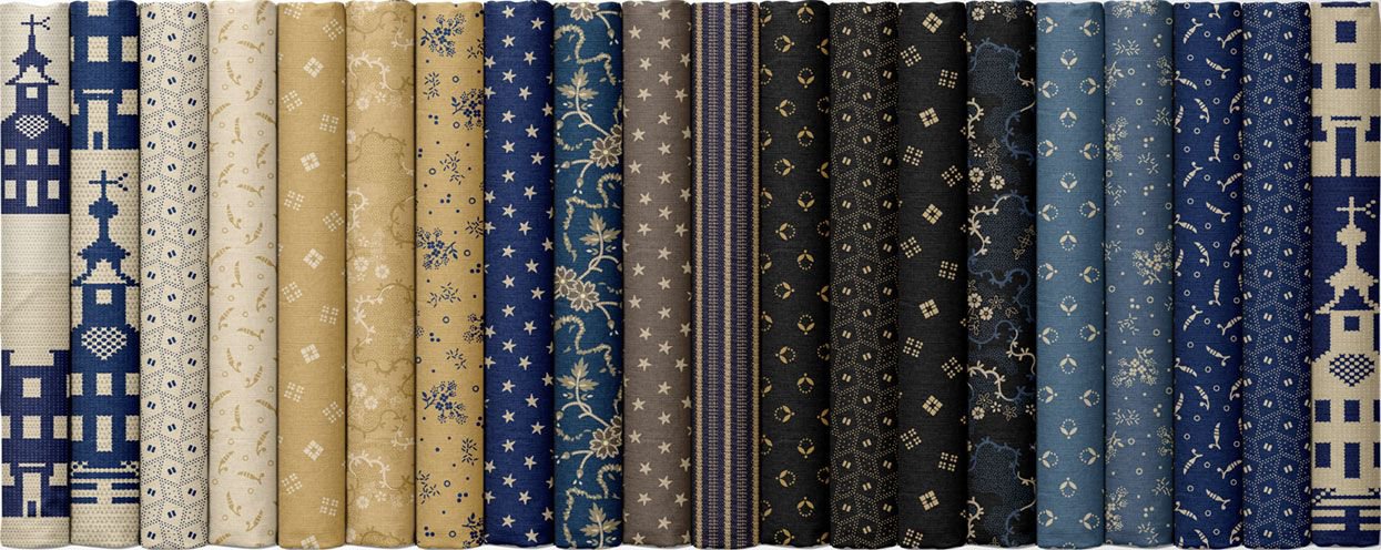 Indigo Schoolhouse Jelly Roll by Paula Barnes for Marcus Fabrics