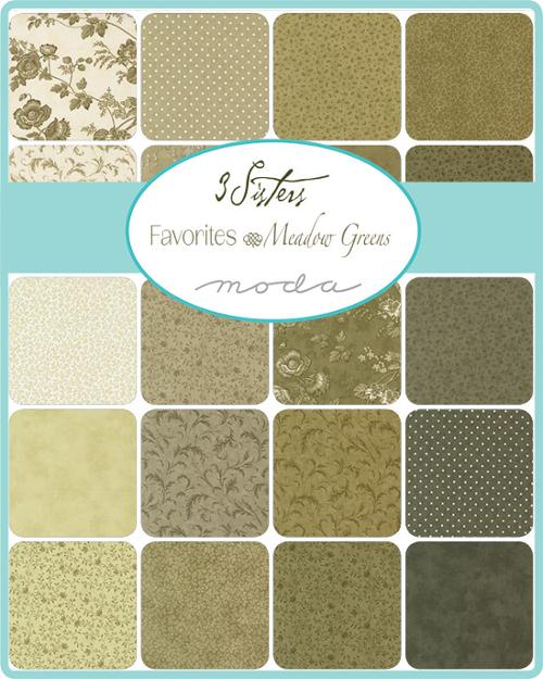 3 Sisters Favorites Vintage Linens Meadow Greens Charm Pack